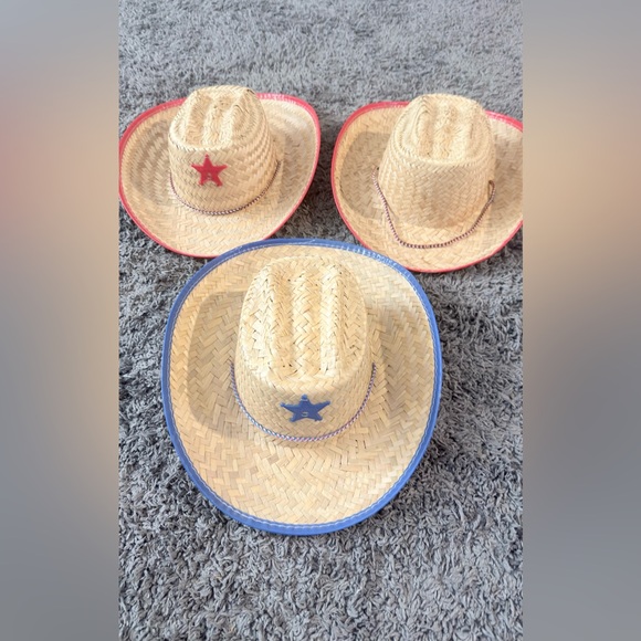 Other - Set of 3 Straw Cowboy Hats for Kids - Sheriff Costume Red and Blue